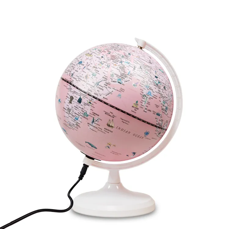 20cm (8") French Language "Gmini" Pink Cartoon Globe with Metal Base & Meridian detail view 1